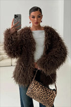 Oversized plush brown faux fur jacket