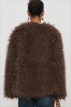 Oversized plush brown faux fur jacket