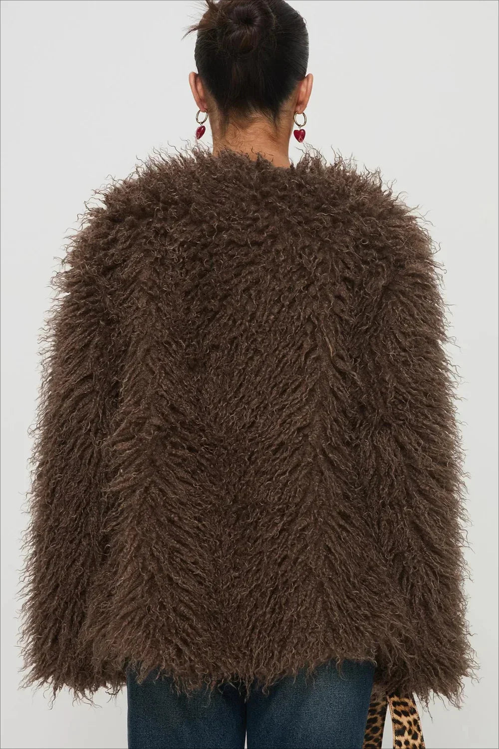 Oversized plush brown faux fur jacket