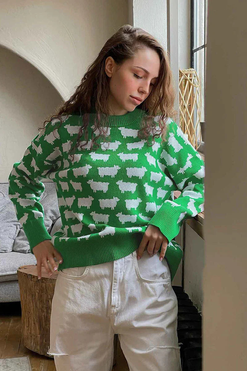 CAMILLA | LOOSE KNIT SWEATER WITH ANIMAL PRINT