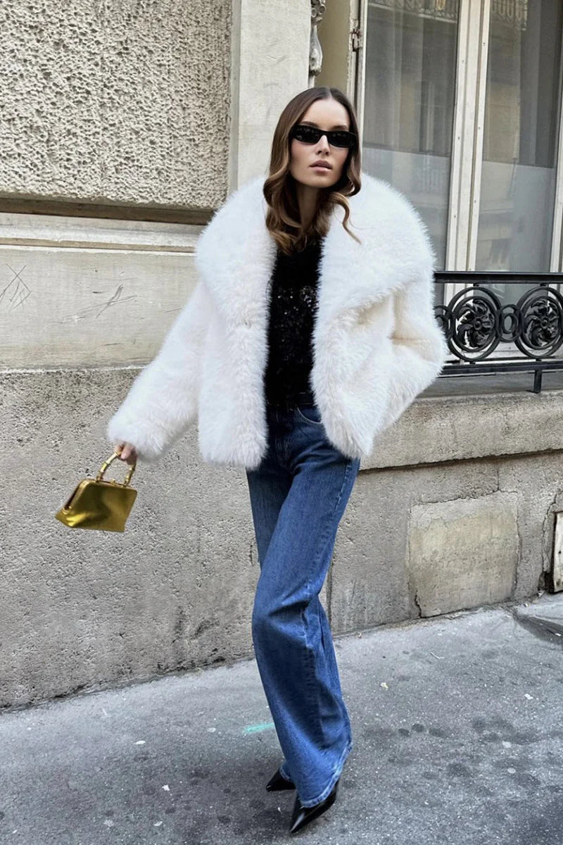 Elegant, winter, luxury jacket made of faux fur