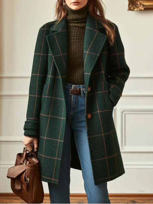 ROSALIE | RETRO PLAID TWEED LAPEL COAT