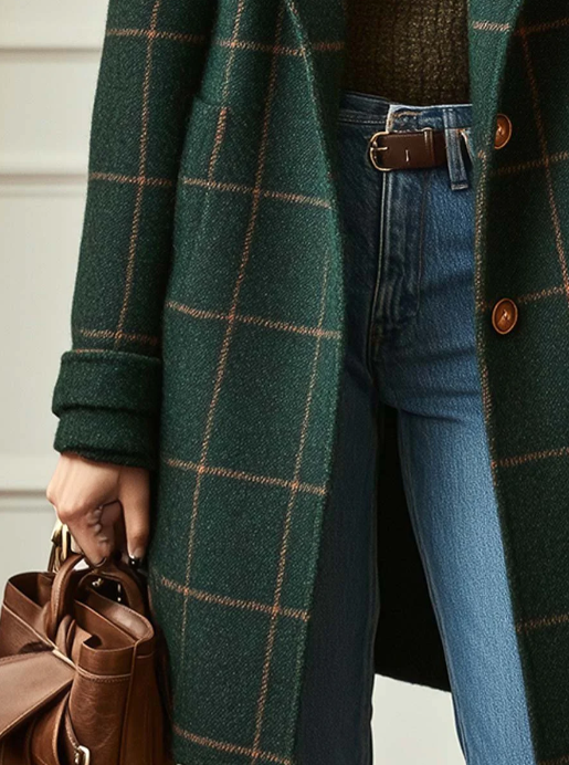ROSALIE | RETRO PLAID TWEED LAPEL COAT