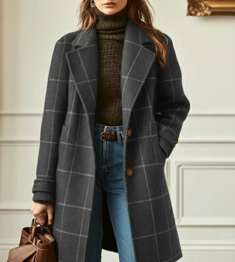ROSALIE | RETRO PLAID TWEED LAPEL COAT
