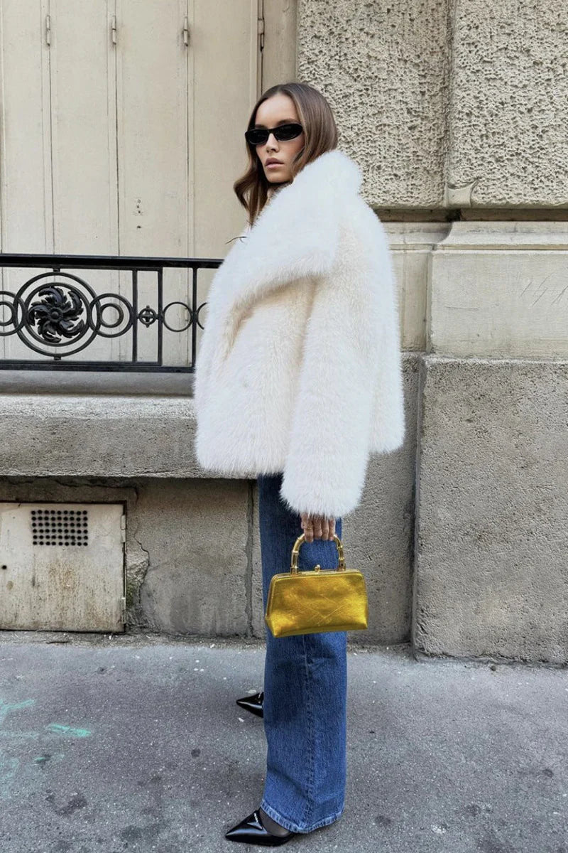 Elegant, winter, luxury jacket made of faux fur